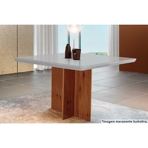 Mesa Para Cozinha Berlim Com Tampo 90x90cm Madeirado Vidro Canto Curvo Imbuia Ripado 3d Off White Rufato