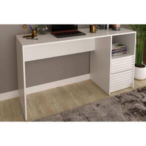 Mesa Escrivaninha Casal Com Gaveteiro Ripado Me4174 Branco Tecno Mobili