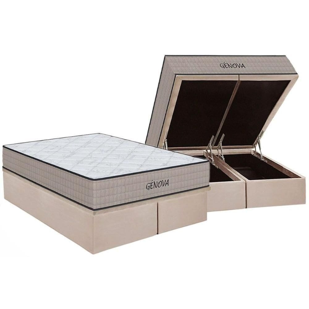 Conjunto Box Baú Queen: Colchão Espuma Ortho D45 Genova + Base Crc Suede Clean (158x198)