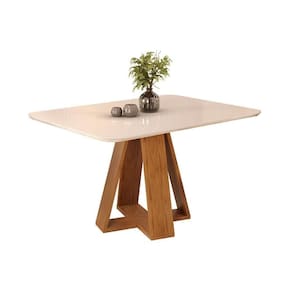 Mesa Para Cozinha Celeste Com Tampo Madeirado Vidro Curvo 120x90cm Freijó Off White Dj Móveis