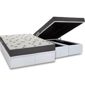 Cama Box Baú Queen: Colchão Espuma D33 Ortobom Light Saúde + Base Crc Courano White (158x198)