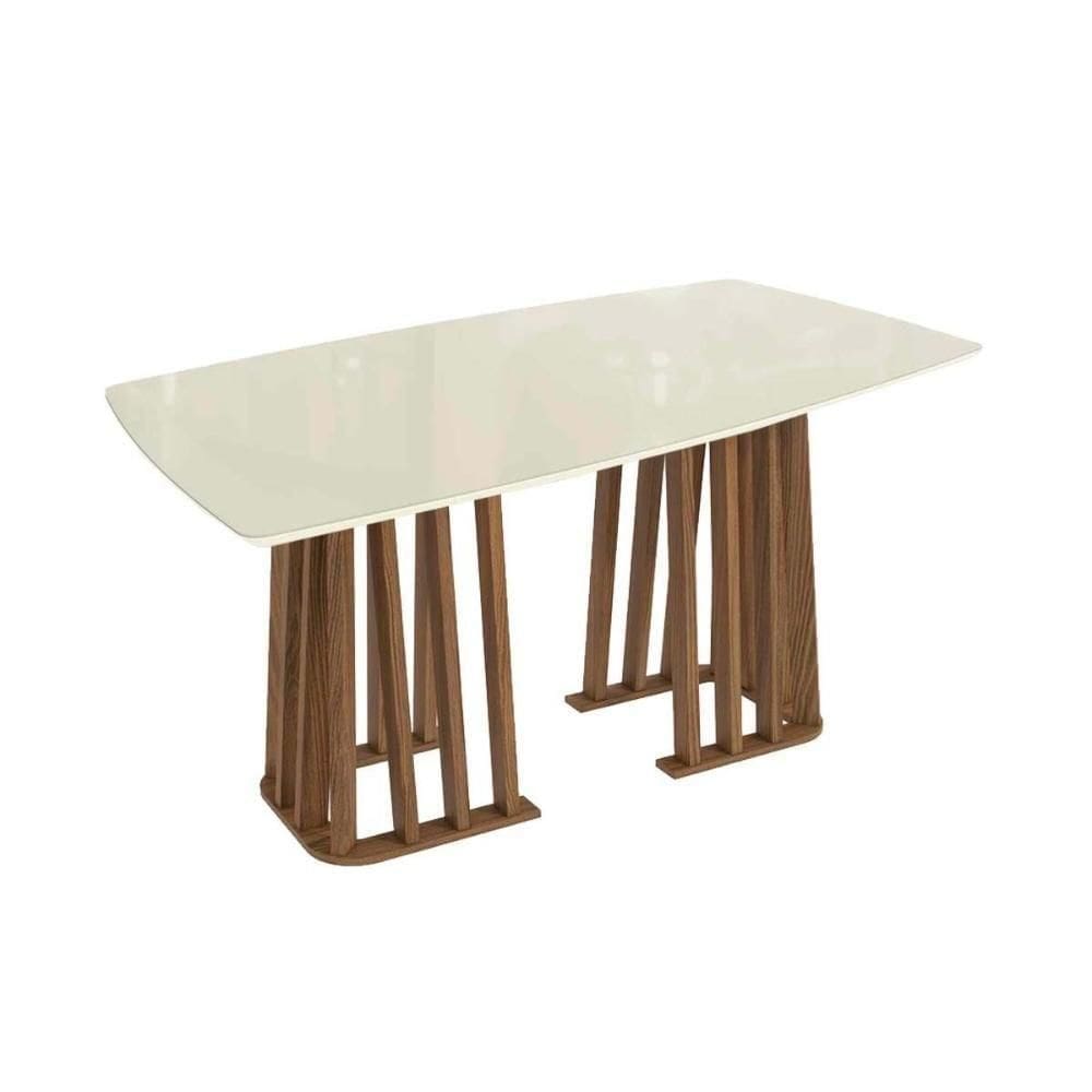 Mesa Para Cozinha Alteia Com Tampo Madeirado Com Vidro 90x170cm Nogueira Off White Vidro Off White Kappesberg