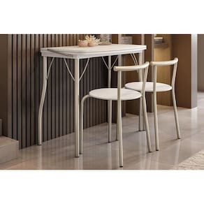 Conjunto Mesa Sala Jantar Dobrável E 2 Banquetas 105 Prata Branco Prata Branco Carraro