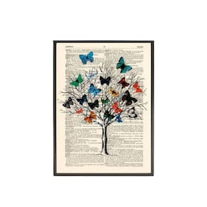 Quadro Decorativo Árvore De Borboletas 33X24 C/Vidro - Preta