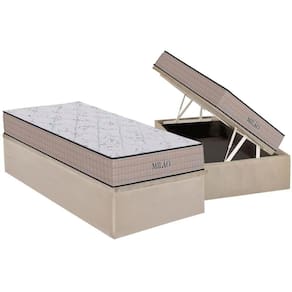 Cama Box Baú Solteiro: Colchão Espuma D33 Ortho Milão Black + Base Crc Suede Clean (88x188)