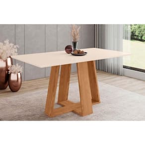 Mesa Para Cozinha Lins Sc94 Com Tampo Madeirado Reto Sem Vidro 160x90cm Nature Off White Henn