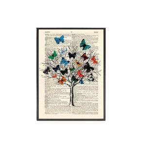 Quadro Decorativo Árvore De Borboletas 33X24 C/Vidro - Preta