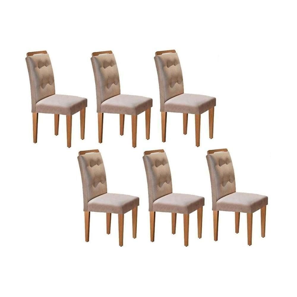 Cadeira De Cozinha Imperatriz Kit 6 Un Capuccino Linho Bege Turim Rufato