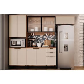 Cozinha Modulada Completa Alpha 4 Peças 2 Aéreos + 1 Balcão + 1 Torre Quente C4p195 Freijó Off White