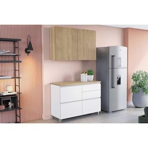 Cozinha Modulada Completa Rainha 2 Peças 1 Aéreo + 1 Balcão C2p44 Branca Nature