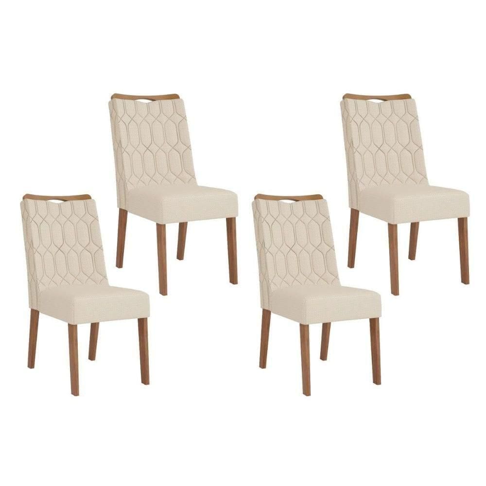 Cadeira De Cozinha Bia Kit 4 Un Freijó Linho Neve