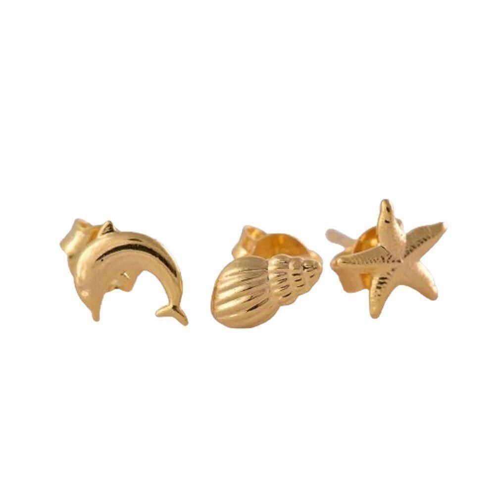 Brinco Trio Marinhos Folheado Em Ouro 18k