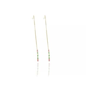 Brinco Fio De Corrente De Zircônias Coloridas Folheado A Ouro 18k