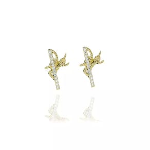 Brinco Fé Com Zircônias Folheado A Ouro 18k
