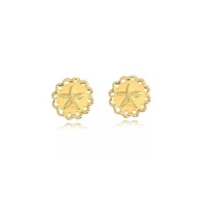 Brinco Estrela Do Mar Trabalhado Folheado Em Ouro 18k