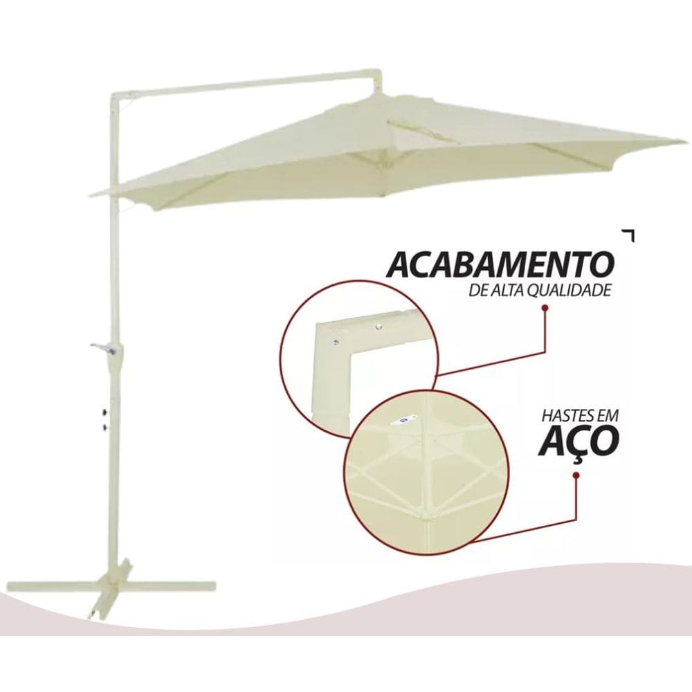 Ombrellone Sombreiro de Jardim Tenda Suspensa 3M Extrutura em Aço com Base P/ Piscina, Hotel, Jardim, Bares ao Ar Livre