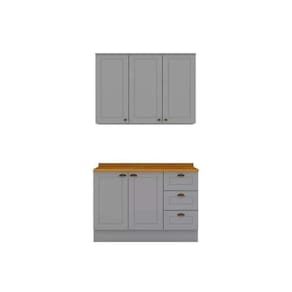 Kit Cozinha Modulada 3 Peças Americana 1 Aéreo + 1 Balcão + Complemento Cz123 Cinza