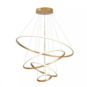 Lustre Led Pendente Anéis 4 Aros Arcos - Dourado