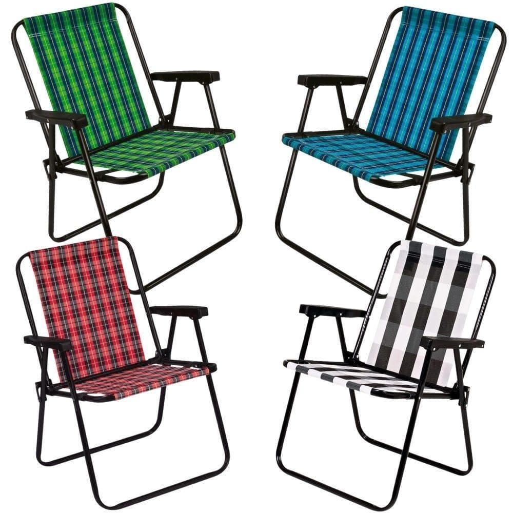 Cadeira de Praia Alta em Aço Pintado até 110kg Xadrez MOR