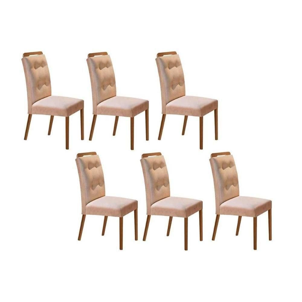 Cadeira De Cozinha Imperatriz Kit 6 Un Capuccino Linho Bege Turim Rufato