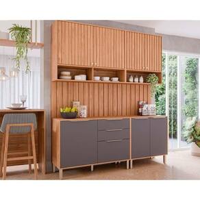 Cozinha Modulada Completa Divina 6 Peças 2 Aéreos + 2 Balcões + 2 Complementos Cz009 Freijó Titanium