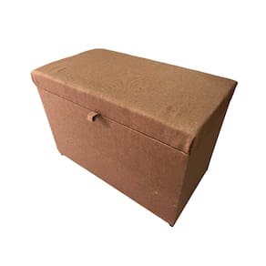 Puff Baú Estofado Retangular C/ Pistão á Gás Em Linho - Laranja