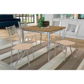 Conjunto Mesa Sala Jantar Reno Com Tampo De Madeira 90cm E 4 Cadeiras Nápoles Cromada Nude 16 Kappesberg
