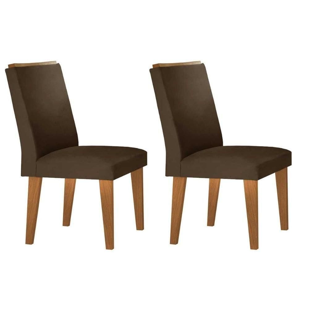 Kit 2 Cadeiras De Cozinha Lunara 2 Un Madeira Capuccino Suede Marrom Rufato