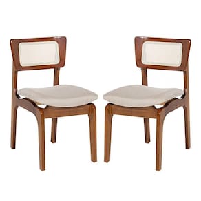 Kit 2 Cadeiras De Jantar Portugal Em Madeira Imbuia Encosto Tela Rattan Linho Bege M58
