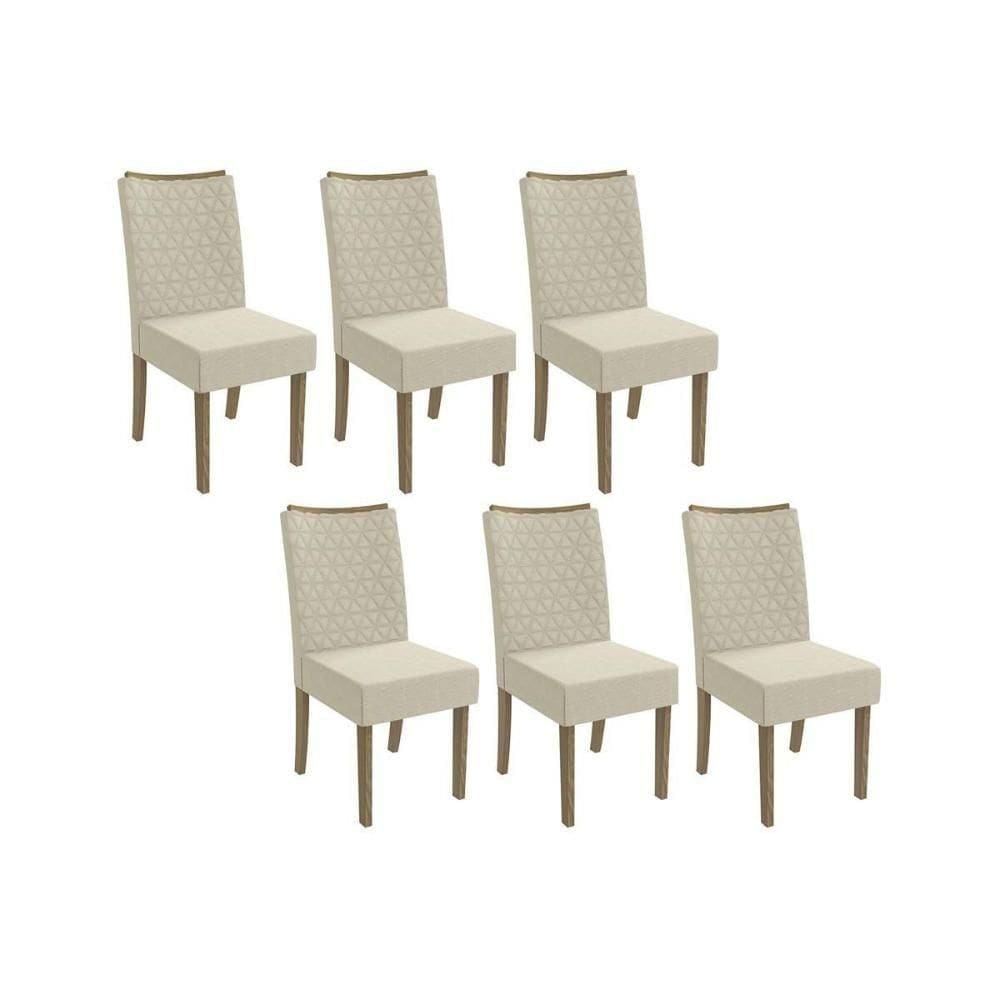 Cadeira Sala De Jantar 2cad129ng Kit 6 Un Nogueira Linho Bege A019