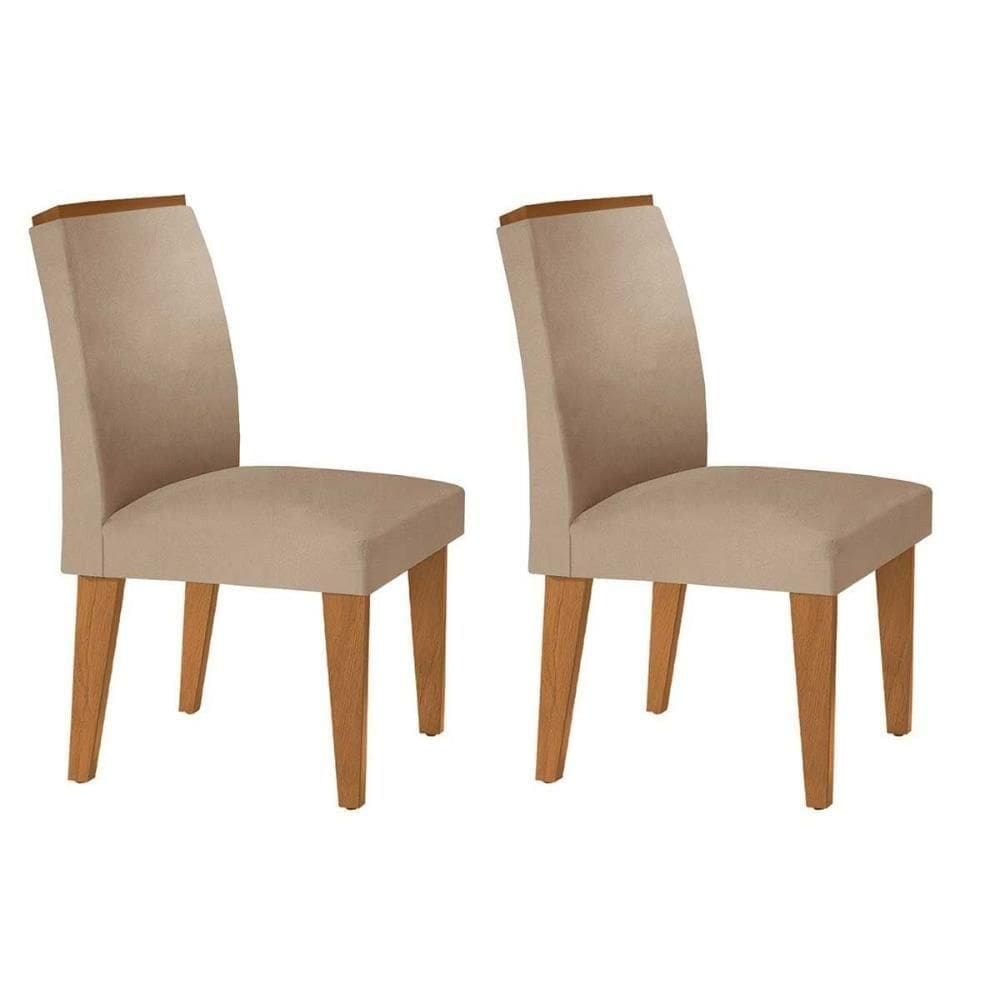 Kit 2 Cadeiras De Cozinha Lunara 2 Un Madeira Capuccino Linho Bege Turim Rufato
