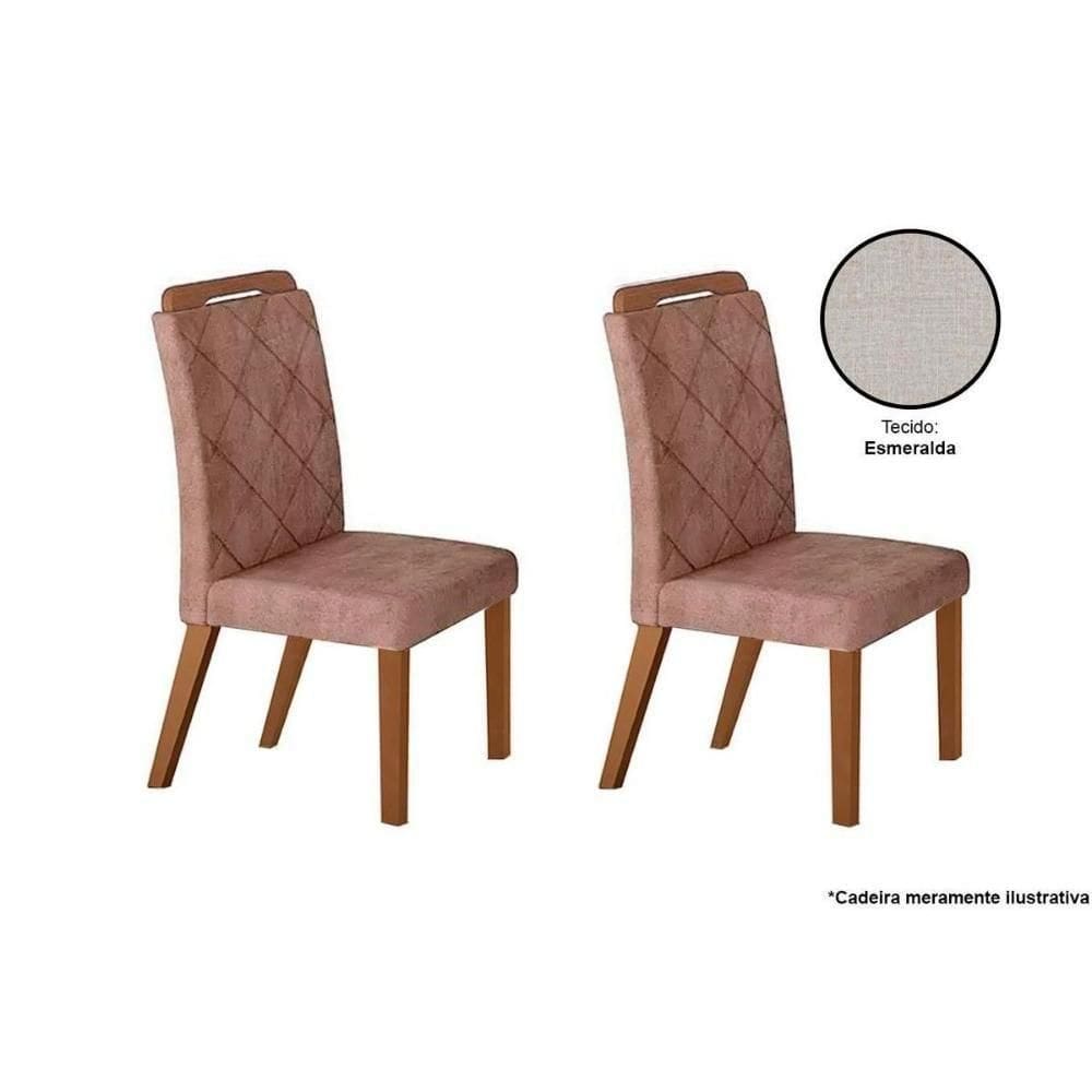Kit 2 Cadeiras Sala Jantar Melissa 2 Un Madeira Capuccino Suede Creme Rufato
