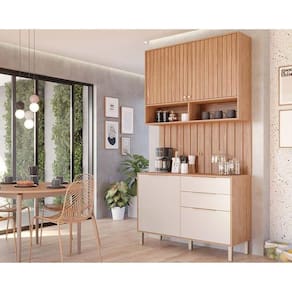 Cozinha Modulada Completa Divina 3 Peças 1 Aéreo + 1 Balcão + Complemento Cz008 Freijó Off White
