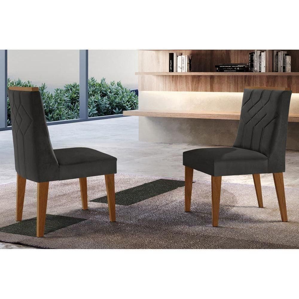 Kit 2 Cadeiras Sala Jantar Nevada 2 Un Imbuia Suede Grafite Rufato