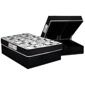 Conjunto Box Baú Queen: Colchão Espuma Luckspuma D33 Supreme Pró Saúde Black + Base Crc Suede Black (158x198)