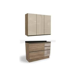 Cozinha Modulada Maxxi 3 Peças 1 Aéreo + 1 Balcão + Complemento C3p13 Nogal Preto Brilho