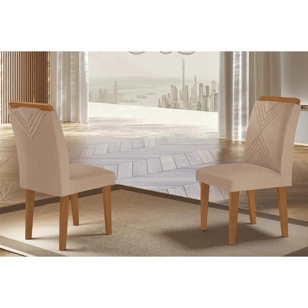 Kit 2 Cadeiras De Cozinha Amsterdã 2 Un Madeira Capuccino Linho Bege Turim Rufato