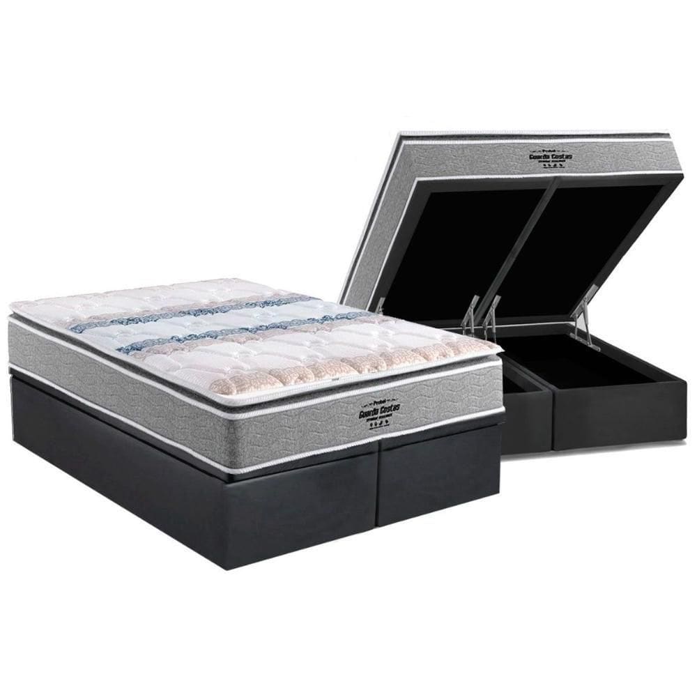 Cama Box Baú King: Colchão Ortopédico Probel D33 - Ag65 Guarda Costas Extreme Resistence + Base Crc Suede Gray (193x203)