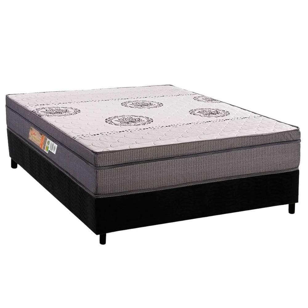 Conjunto Box Casal: Colchão Anatômico Polar D28 Orthopremium Grey + Base Crc Suede Black (138x188)
