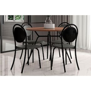 Sala De Jantar 1588 Com Tampo Madeirado 100cm E 4 Cadeiras 1738 Preto Carraro
