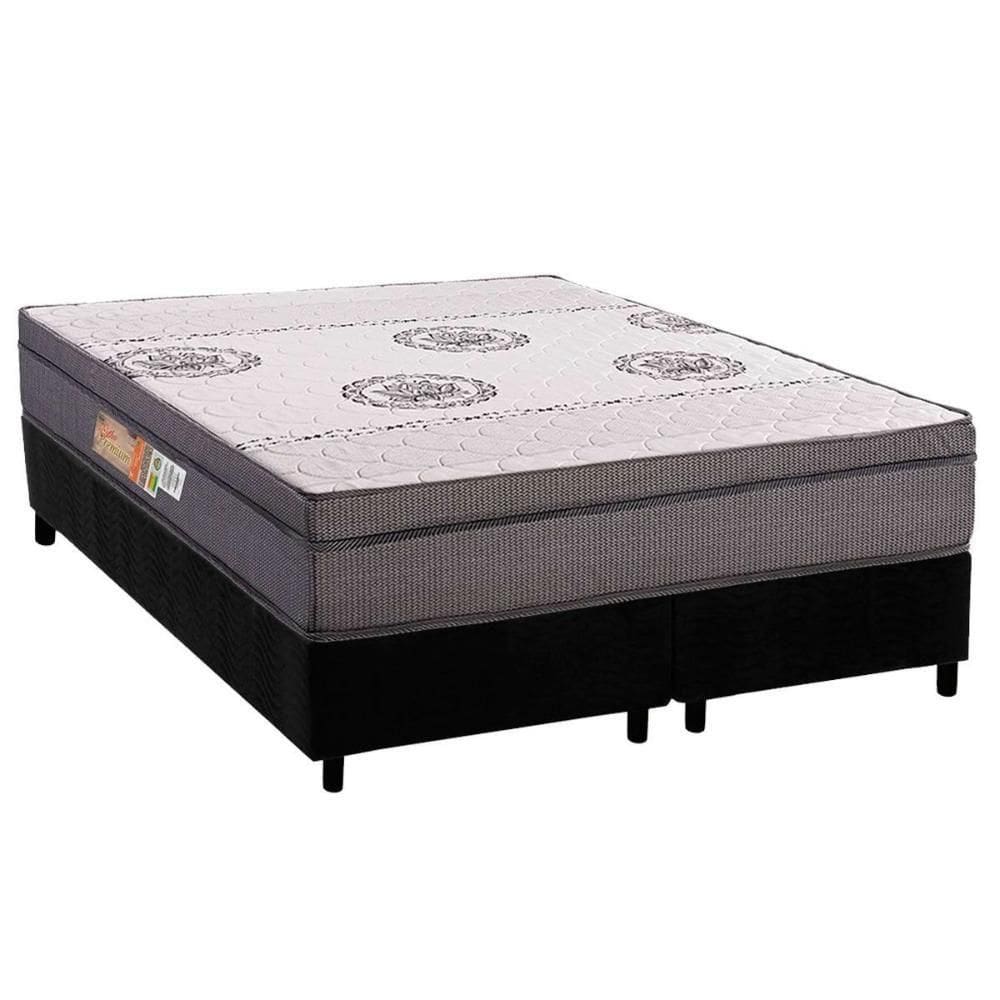 Conjunto Box Queen: Colchão Espuma Polar D28 Orthopremium Grey + Base Crc Suede Black (158x198)