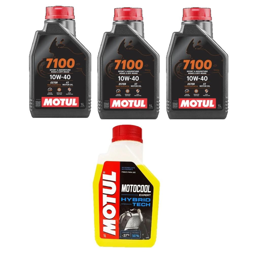 Kit Troca De Oleo Moto 3X Motul 7100 10W400 + 1X Motocool Anticongelante Mt 03 R3