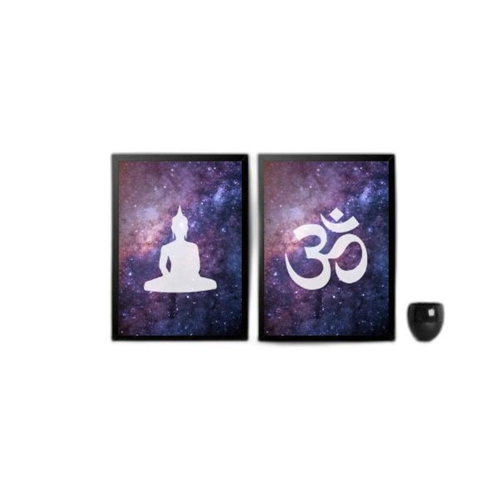 Kit 2 Quadros Buda Zen Galaxia 45X34Cm Moldura Preta