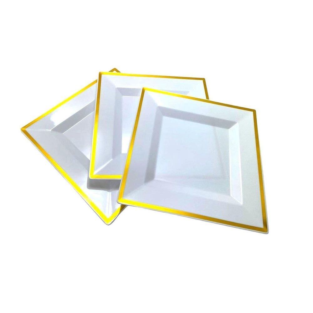 Kit 18 Pratos Luxo Acrílico Quadrado Borda Dourada 16,5Cm