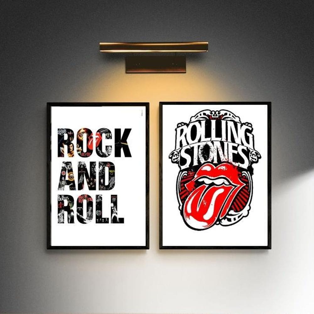 Kit 2 Quadros Rock - Rolling Stones 33X24Cm - Com Vidro