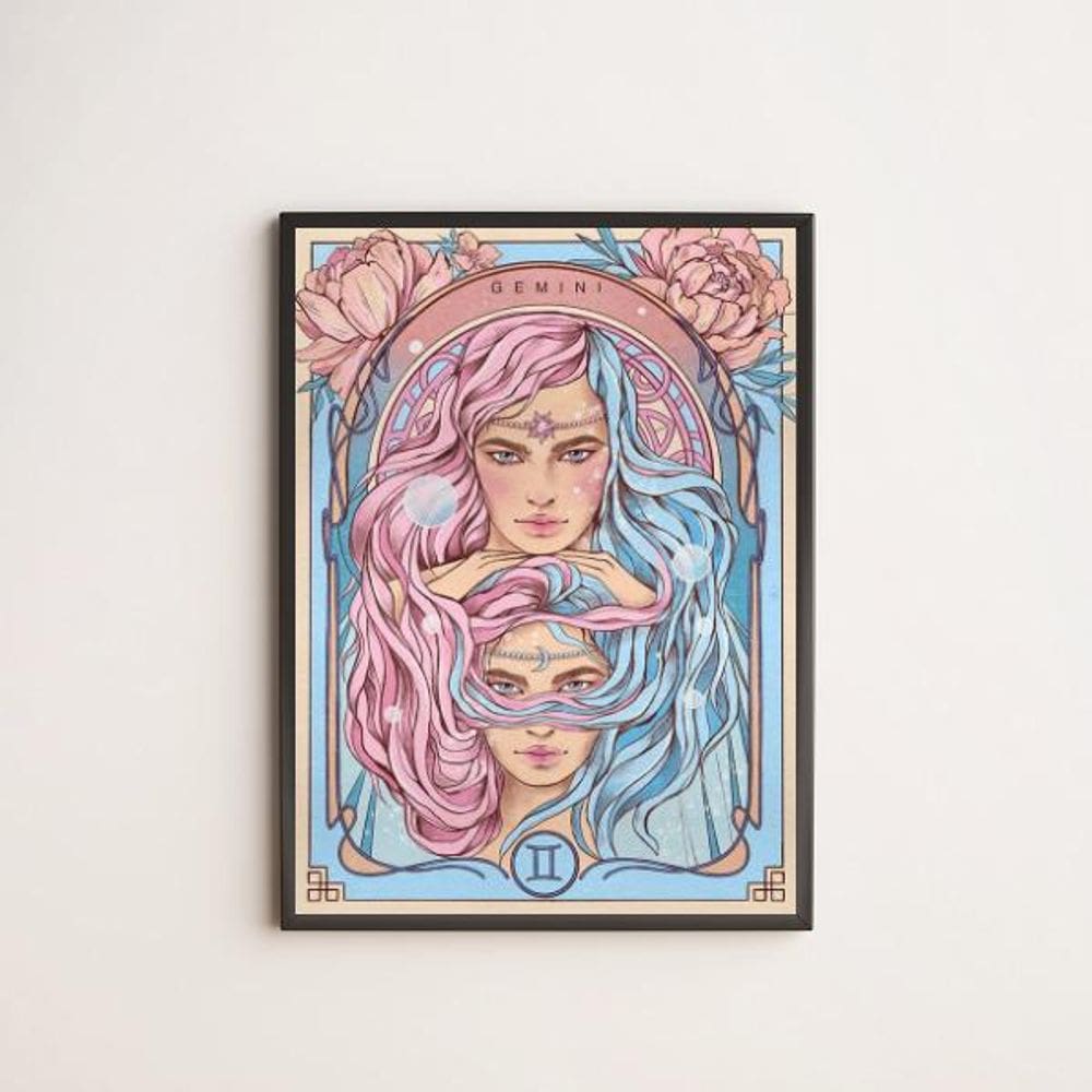 Quadro Vintage Signo Gêmeos 24X18Cm Preta