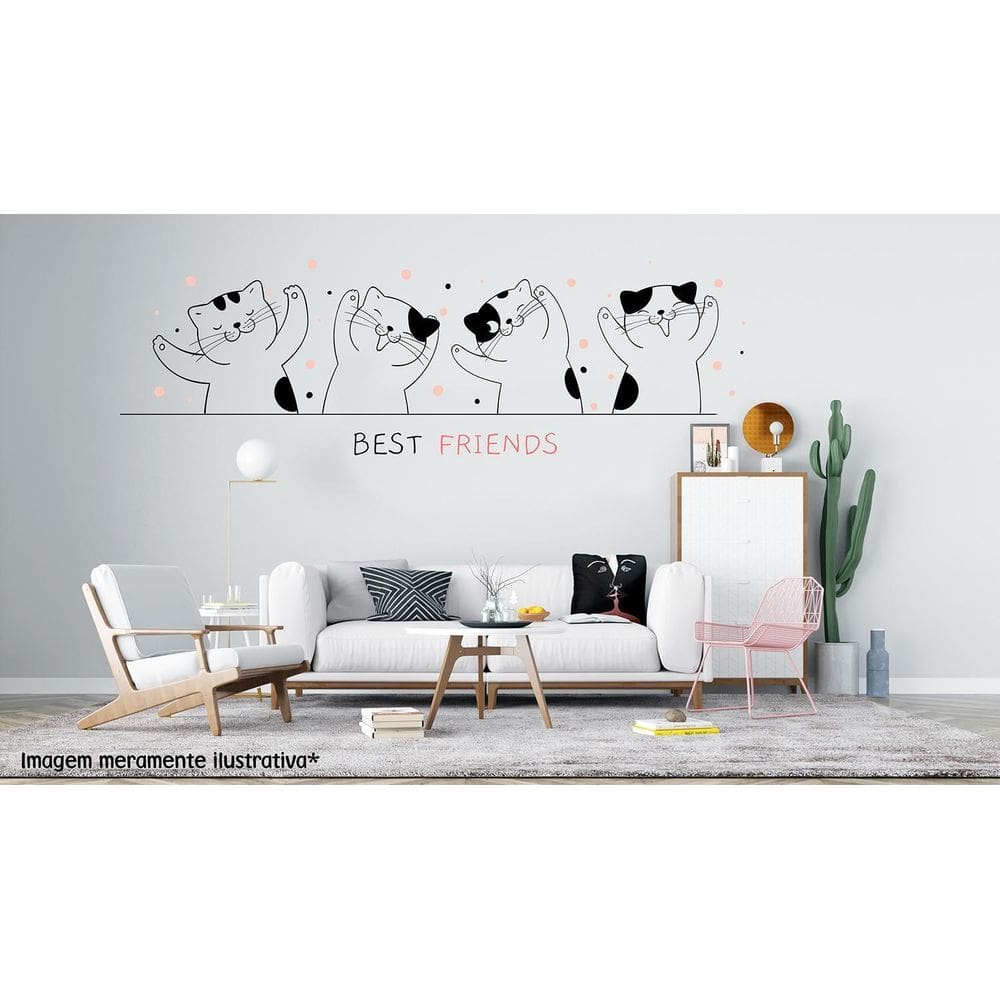 Adesivo De Parede Gato Melhores Amigos