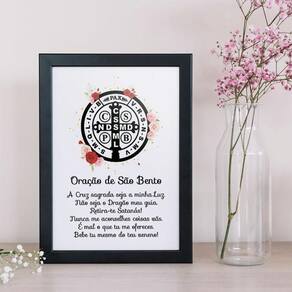 Quadro Oração De São Bento 45X34Cm Com Vidro - Madeira Preta
