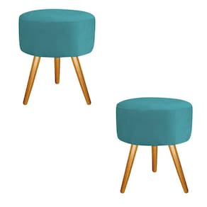 Puff Decorativo Redondo Azul Tiffany/Turquesa Combo Com 2