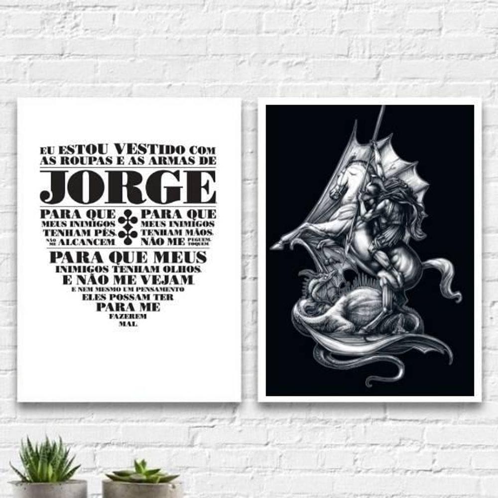 Kit 2 Quadros Oração De São Jorge 33X24Cm - Com Vidro
